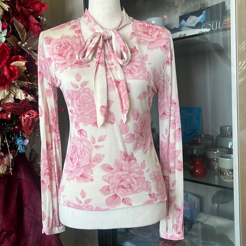 Banana Republic Pink Rose Blouse with front Tie
